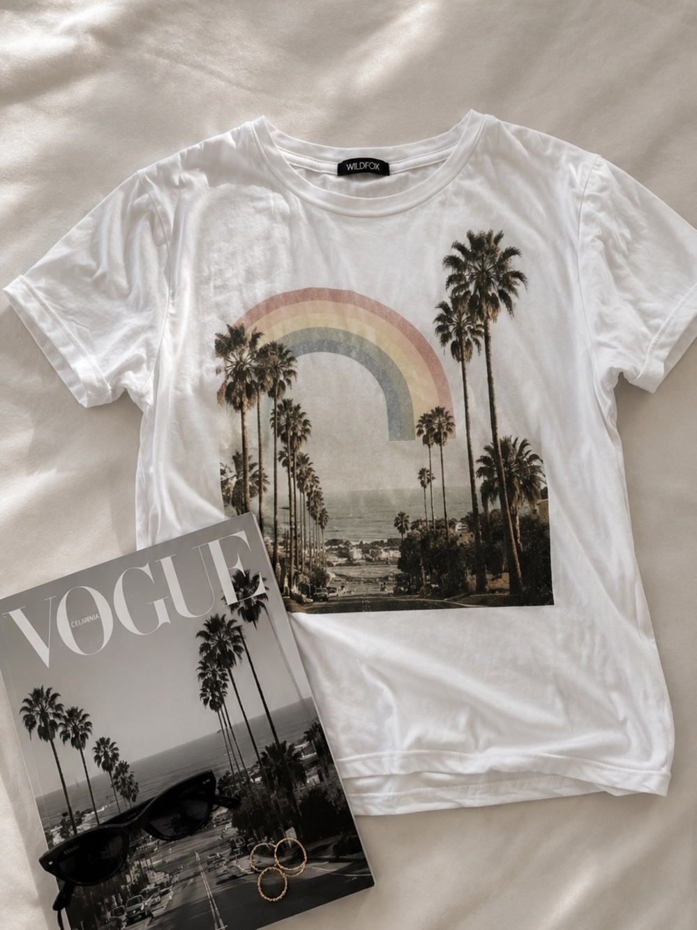 Wildfox White Vintage Palm Rainbow Tee